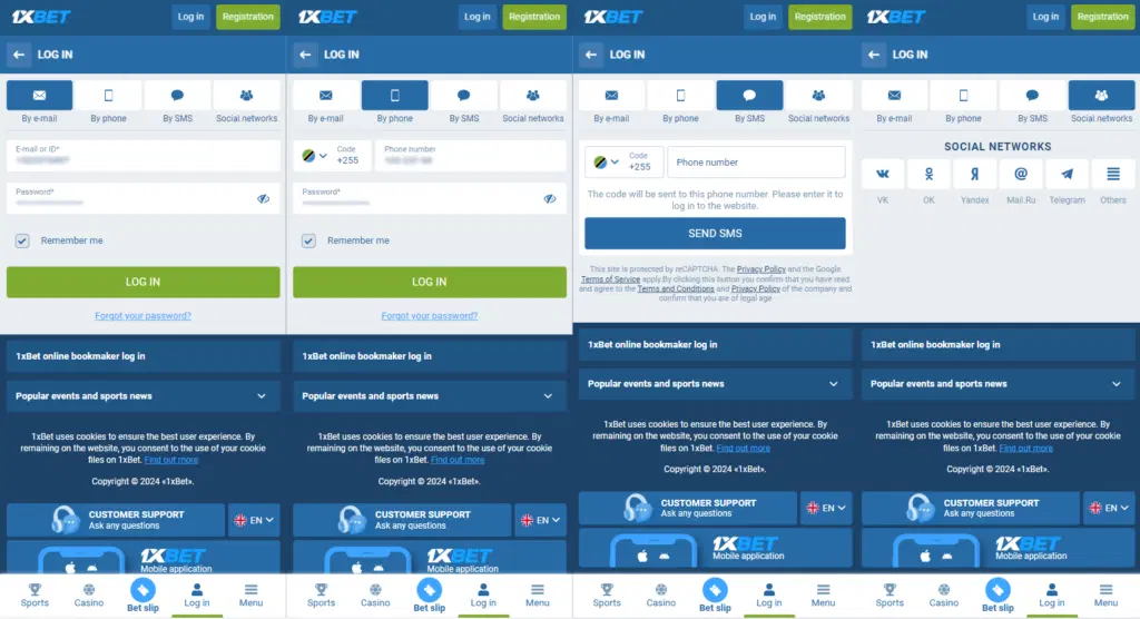 1xBet login mobile
